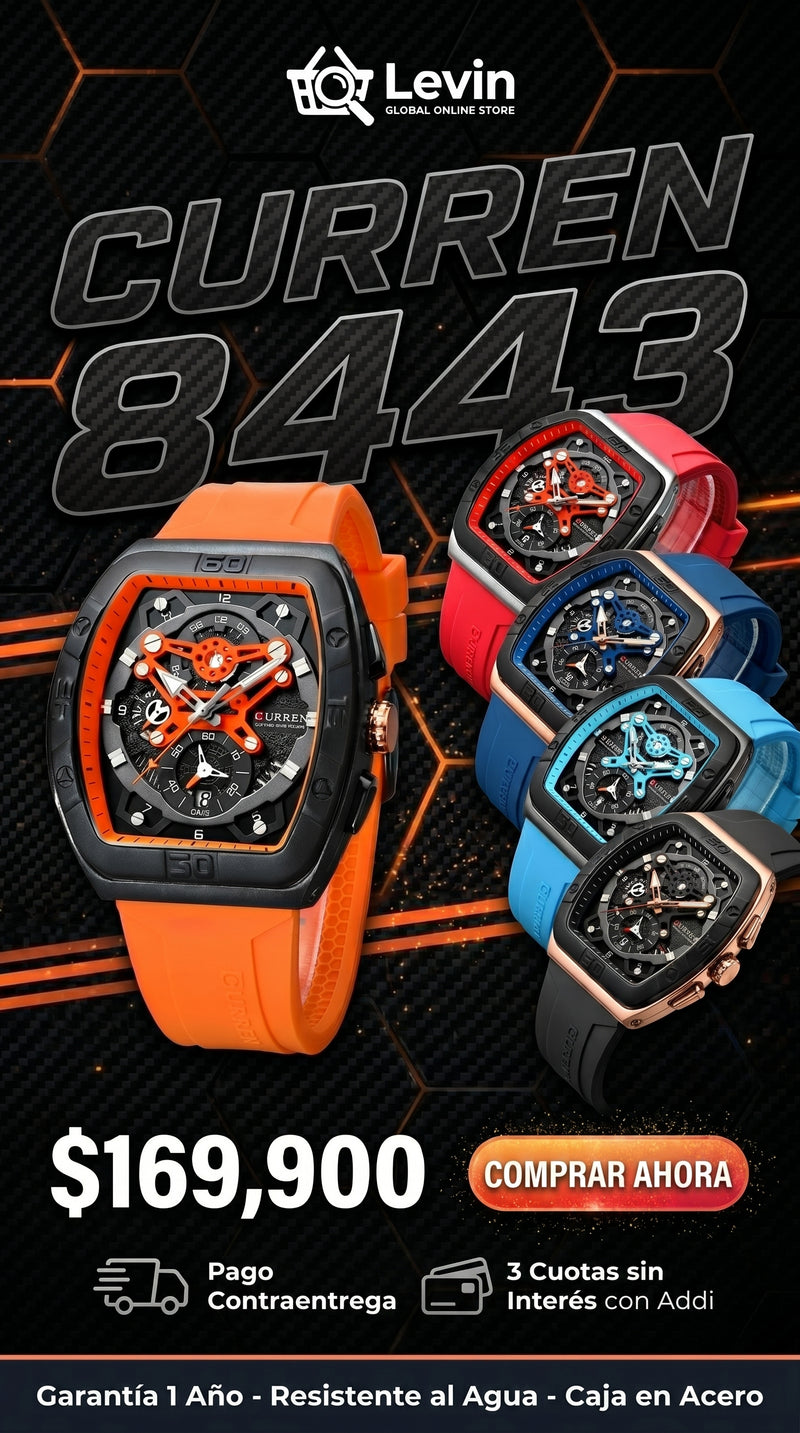 Detalles Oro Reloj Curren 8443 Tonneau de Lujo