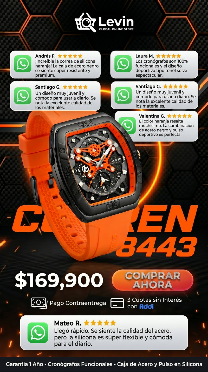 Colores Reloj Curren 8443 Tonneau de Lujo